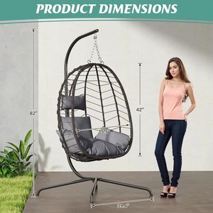 Weatherproof Foldable Hanging <b>Egg</b> <b>Chair</b> Stand Indoor Outdoor Wicker Rattan <b>Swing</b> <b>Chair</b> Patio <b>Garden</b> Poolside Furniture - Product Image 5