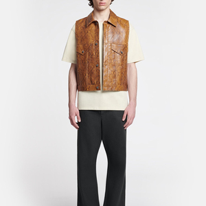Men's Brown Snake Print Leather Vest <b>Turn</b>-down Collar Single Breasted Pockets Casual Outer Wear Summer Regular Fit - Product Image 4