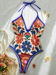 Maillot de bain une pièce en coton de haute qualité pour femme, couleur unie, avec décoration en cristal, coupe haute, service OEM personnalisable - Product Image 5