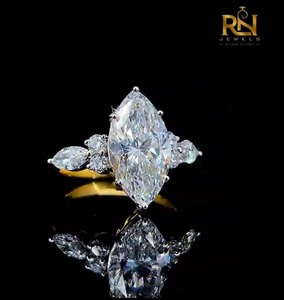 Bague de fiançailles unisexe en or 9K/14K/18K avec diamant de laboratoire taille marquise 2 carats couleur DEF, motif floral en grappe, OEM ODM Vente en gros B2B - Product Image 2