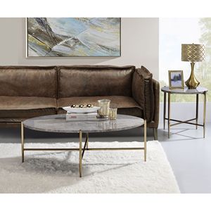 Tavolino Rotondo in Grigio e Champagne, Design Elegante per Tavolino da Caffè - Product Image 6