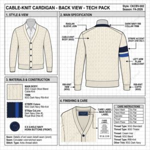 Cardigan en tricot torsadé personnalisé pour arbitre, col en V, style vintage crème, universitaire, pour équipes sportives, avec rayures sur les manches - Product Image 3