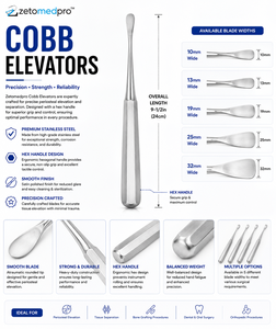 COBB Periosteal Elevators Curved 7mm to 25mm Blade Widths ZETOMEDPRO Instrument Set Orthopedic Surgical Instruments Manual - Product Image 3