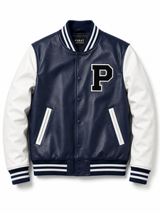 Red & White Solid <b>Leather</b> Varsity <b>Jacket</b> Windproof Breathable <b>Winter</b> Zipper Closure Casual Stand Collar Men OEM Service - Product Image 4