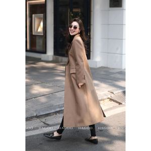 Abrigo largo tipo blazer para mujer, mezcla de lana, doble botonadura, cuello vuelto, manga larga, ropa de abrigo de invierno, bordado [B535] - Product Image 3