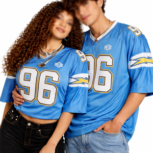 Maillot de football américain bleu de qualité supérieure en polyester, style rétro vintage, respirant, à manches courtes, uniforme d'équipe, vente en gros - Product Image 3