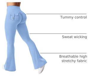 Women's Solid High Rise Flare Yoga <b>Leggings</b> Bootcut Workout Pants with Stylish Back <b>Pocket</b> and Seamless Design - Product Image 5