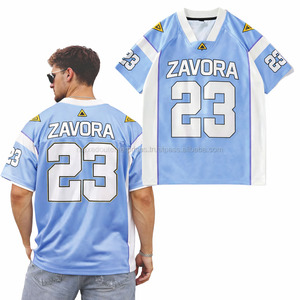 เสื้อเจอร์ซีย์อเมริกันฟุตบอลสีน้ำเงินไล่เฉดแบบตาข่าย คอวี แขนสั้น สำหรับผู้ชาย ปรับแต่งได้ตามต้องการ ชุดทีม ระบายอากาศได้ดี เสื้อยืดกีฬา รับผลิตแบบ OEM ขายส่ง - Product Image 5