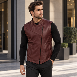 Men's Fashion & Designer Leather <b>Vests</b> | <b>Grey</b> Black Burgundy Brown Blue | OEM ODM Manufacturer | Premium Design Quality | - Product Image 6