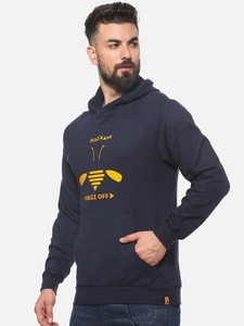 Sudadera con Capucha Azul Marino para Hombre con Estampado de Abeja, Corte Regular, Algodón, Informal, con Bolsillo Delantero, para Otoño - Product Image 1