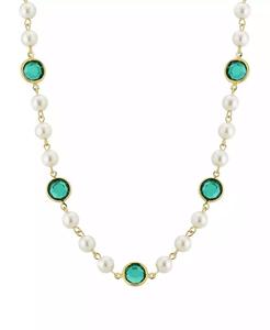 Perla imitazione color oro con canali verde scuro collana regolabile da 16 "| 2028 - Product Image 1