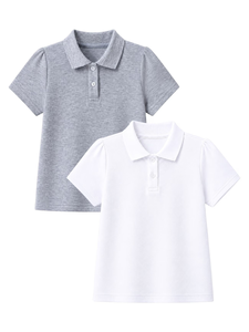 Conjunto de 2 Piezas para Niñas, Camiseta Polo con Mangas Abullonadas, Jersey de Manga Corta, Uniforme Escolar, 100% Algodón - Product Image 1
