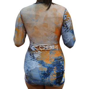 Robe moulante sexy à manches longues pour femme – Robe de club ajustée à imprimé abstrait - Product Image 4