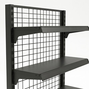 Gridwall Series Heavy Duty Metal <b>Shelf</b> 5-Tier Adjustable Freestanding Vertical Supermarket Display Rack Back Powder Coated <b>Black</b> - Product Image 3