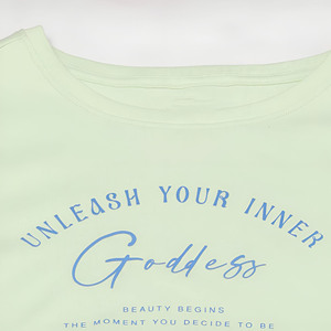 Crop top vert clair pour femme, col rond, manches courtes, en jersey de coton, imprimé lettres, style décontracté, printemps-été, best-seller - Product Image 6