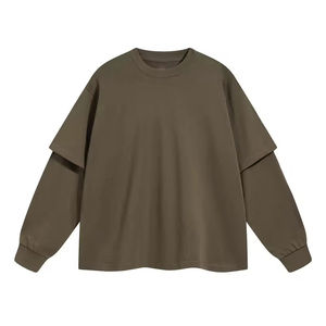 เสื้อยืดคอกลมแขนยาวทรงโอเวอร์ไซส์สำหรับผู้ชาย สีพื้น ผ้าถัก สไตล์ลำลอง - Product Image 1