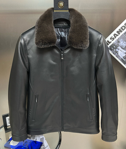Chaqueta Varsity de Cuero PU para Hombre, Cuello Alto, Cierre de Cremallera, Gruesa, Resistente al Viento, Color Sólido, Corte Regular - Product Image 1