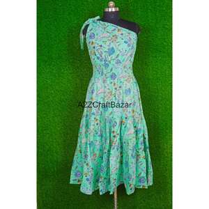 Robe midi moulante en coton 100% à imprimé floral multicolore, boutonnée sur une épaule, pour femme, décontractée, tendance, été, très vendue - Product Image 1