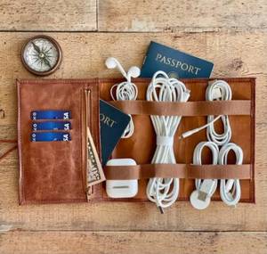 Vintage Leather Cosmetic Organizer Travel Pouch Shaving Kit Bag with Large Capacity and Premium Zipper Closure - Product Image 1