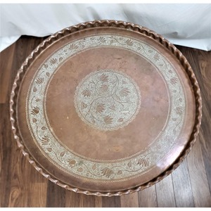 Plateau de table rond en cuivre avec motif floral gravé, style bohème, emballage individuel - Product Image 6