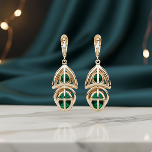 Pendientes Green Hydro & CZ – Plata de Ley 925 con baño de oro de 18 quilates, joyería llamativa, par de pendientes, regalo para ella - Product Image 5