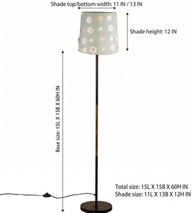 Lampe sur pied moderne en métal noir fin pour salon et chambre à coucher, avec abat-jour en tissu imprimé couleur gris doré - Product Image 5