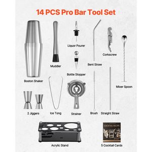 Set da Cocktail 14 Pezzi in Acciaio Inox, Kit da Barman Boston con Supporto in Acrilico, Mixer, Cucchiaio e Accessori per Martini - Product Image 2