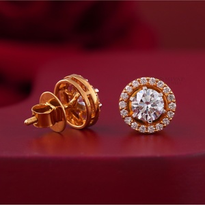 1.58 CT Round Halo Lab Grown Diamond Stud <b>Earrings</b> in 14K Yellow Gold for Weddings and Parties Perfect Gift - Product Image 2