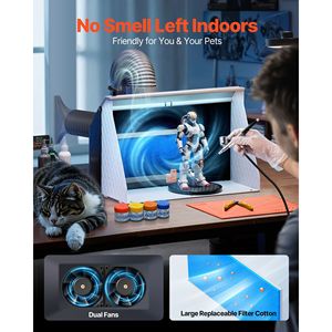 Kit de cabine de peinture aérographe portable pour loisirs, 21,5 x 18,7 x 14,6 pouces, avec deux ventilateurs et 3 lumières LED - Product Image 3