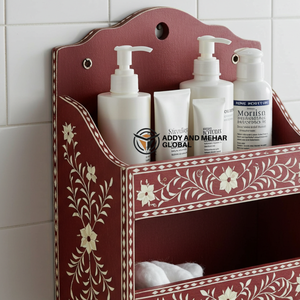 Red Wooden Wall Mounted Bathroom Organizer Shelf – Decorative <b>Storage</b> Rack for <b>Toiletries</b> & Essentials - Product Image 2
