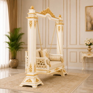 Elegante columpio de madera maciza dorada para el hogar y el balcón, columpio de madera premium hecho a mano en India, Jhula tradicional personalizada - Product Image 2