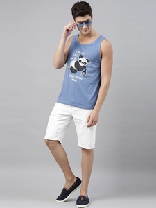 Débardeur en coton bleu pour homme avec imprimé panda, col rond, décontracté, sans manches, respirant, design tricoté, logo sur le devant - Product Image 3