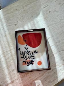 Plateau en bois imprimé artisanal, plateau décoratif en bois imprimé pour les boutiques de décoration intérieure, vente en gros, plateau de service - Product Image 5