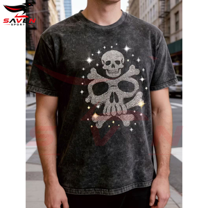 เสื้อยืดวินเทจลายหัวกะโหลกสีดำประดับคริสตัล รุ่นขายดีที่สุดสำหรับผู้ชาย ทรงโอเวอร์ไซส์ ล้างสีแบบแอซิด ตกแต่งด้วยคริสตัลรูปดาว สไตล์สตรีทแวร์ - Product Image 5