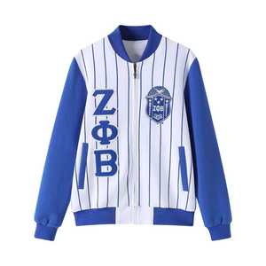 Zeta Phi Beta Pinstripe Track <b>Jacket</b> Women Blue Tech <b>Zip</b> <b>Up</b> <b>Jacket</b> Greek Sorority Streetwear Stylish Trendy Casual Outfit - Product Image 1