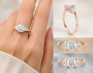Luxury Cushion Cut Three Stone Lab Grown Diamond Engagement <b>Ring</b> for Women in 10K 14K 18K Gold & 925 Silver Bridal Jewelry - Product Image 2