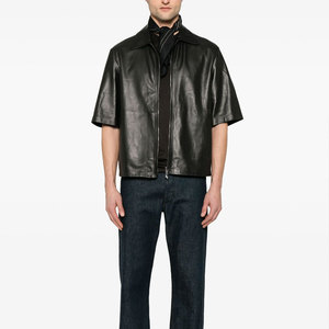 Camisa de invierno de cuero vintage para hombre 2026 al por mayor, de alta calidad, manga corta, con cremallera de cuerno, lona sólida, ecológica - Product Image 3