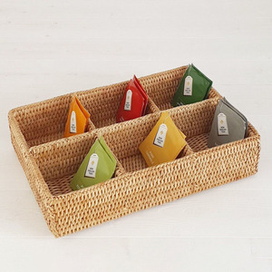 Rattan compartment organiser coffee sugar tea storage basket highest quality woven <b>caddy</b> baskets - Product Image 4