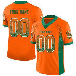 Camiseta de Fútbol Americano Sublimada Personalizada para Hombre, Manga Corta, Cuello en V, Naranja y Verde, Nombre del Equipo 00, Uniforme de Malla Transpirable - Product Image 1