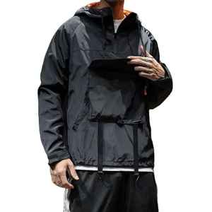 Veste coupe-vent légère en polyester pour homme, avec demi-fermeture éclair et poche avant, personnalisable avec logo, pliable, vente en gros directe usine OEM - Product Image 6