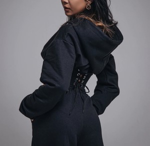Ensemble de survêtement décontracté pour femme, style corset, sweat à capuche et pantalon palazzo, streetwear, deux pièces, hiver, haute densité GSM - Product Image 4