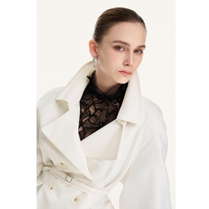 Abrigo Largo de Alta Costura para Mujer, ODM VELOURA, Abrigo Cruzado con Botones Estándar, Cuello Vuelto Sólido, Gabardina para Mujer - Product Image 1