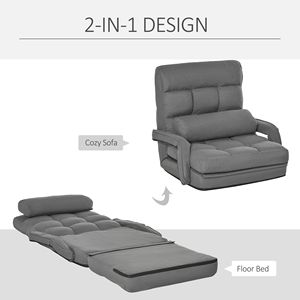 Sofá Cama Gris Convertible con Sillón Reclinable, Silla Tapizada con Almohada para Sala de Estar, Dormitorio o Salón - Product Image 4