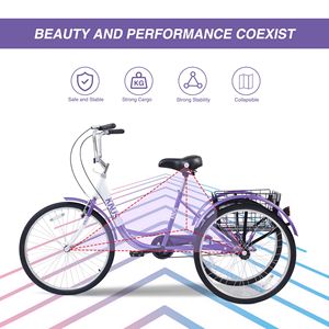 Triciclo per adulti, biciclette a 3 ruote, 24 pollici ruote biciclette Cruiser con grande cestino della spesa per le donne e gli uomini - Product Image 4