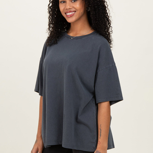 Polyester/Cotton Plus Size Eco-Friendly Breathable Washed T-<b>Shirt</b> Women Heavyweight Drop Shoulder Oversized Women Acid Wash Tee - Product Image 3
