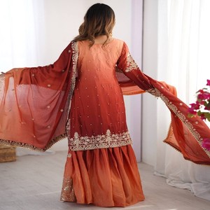 Conjunto VASTRA COTTAGE de Top de Seda Chinon y Pantalón Plazo con Lentejuelas Codificadas, Completamente Cosido, con Dupatta a Juego, Vestido Elegante para Fiestas - Product Image 4