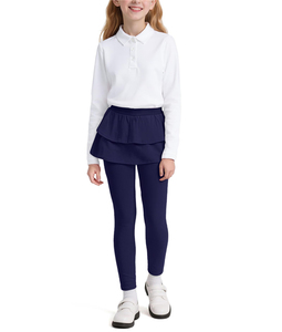 Leggings en tricot bleu marine pour filles avec jupe tutu rouge, uniforme scolaire pour enfants, leggings personnalisés avec logo - Product Image 1