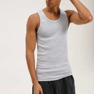 Débardeur côtelé personnalisé avec broderie, débardeurs de sport ajustés, débardeurs unis à col rond en coton côtelé sans manches pour hommes - Product Image 2