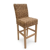 Silla de Bar Samalona con Estructura de Caoba y Ratán Natural, Taburetes Altos Premium para Exteriores, Lavables, Estilo Resort, Asientos para Barra de Cocina