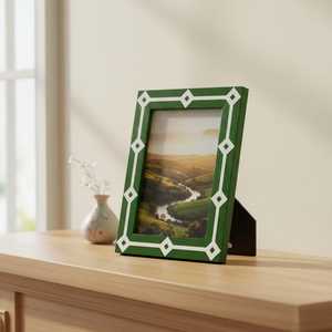 Green Rectangular MDF Photo <b>Frame</b> With <b>White</b> and Green Resin Inlay Design Vertical Tabletop Handmade Decorative <b>Picture</b> <b>Frame</b> - Product Image 2